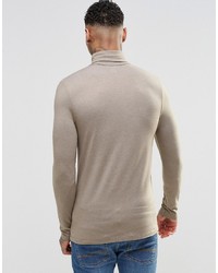 Asos Brand Extreme Muscle Long Sleeve T Shirt With Roll Neck In Beige