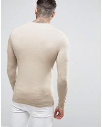 Asos Extreme Muscle Fit Long Sleeve T Shirt In Beige
