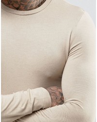 Asos Extreme Muscle Fit Long Sleeve T Shirt In Beige