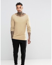 Asos Extreme Muscle Long Sleeve T Shirt With Boat Neck In Tan