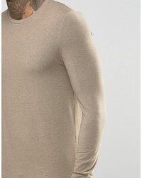Asos Extreme Muscle Long Sleeve T Shirt With Rib Hem And Cuffs In Brown
