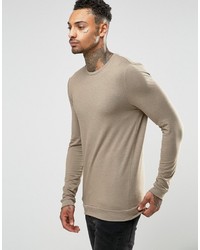 Asos Extreme Muscle Long Sleeve T Shirt With Rib Hem And Cuffs In Brown