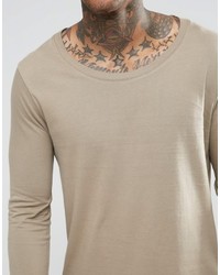 Asos Long Sleeve T Shirt With Scoop Neck In Beige
