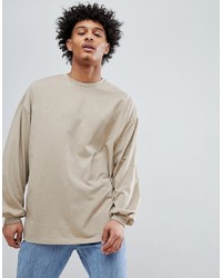 ASOS DESIGN Oversized Long Sleeve T Shirt With Bellowing Sleeve In Beige