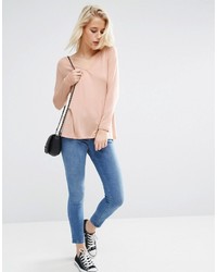 Asos The New Forever T Shirt With Long Sleeves And Dip Back