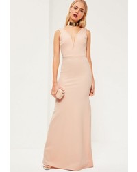 Missguided Nude V Plunge Maxi Dress