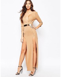Naanaa Plunge Neck Belted Maxi Dress