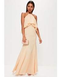 Missguided Nude Crepe Frill Maxi Dress