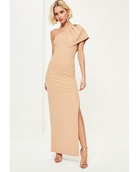 Missguided Nude Crepe One Shoulder Maxi Dress
