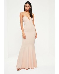 Missguided Nude Sweetheart Neck Maxi Dress