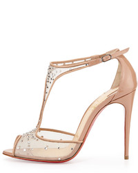 Christian Louboutin Patinana Strass Red Sole Sandal Nude