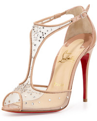 Christian Louboutin Patinana Strass Red Sole Sandal Nude