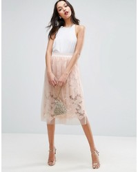 Asos Lace Prom Skirt With Tulle Overlay