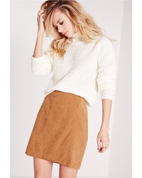 Missguided Faux Suede Wrap Mini Skirt Tan