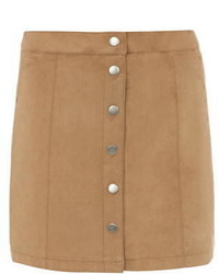 Tan Suedette Button Mini Skirt
