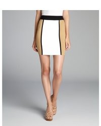 Torn By Ronny Kobo White And Camel Stretch Lolo Mini Skirt