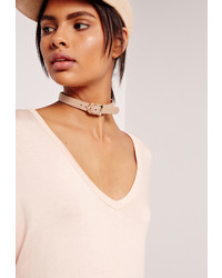 Missguided Rounded Buckle Choker Necklace Nude