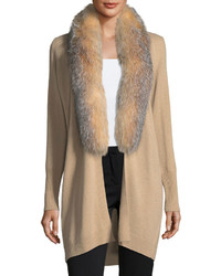 Neiman Marcus Cashmere Collection Luxury Oversized Cashmere Cardigan W Fox Fur Collar