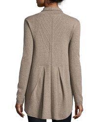 Neiman Marcus Cashmere Pointelle High Low Cardigan Tan