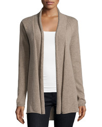 Neiman Marcus Cashmere Pointelle High Low Cardigan Tan