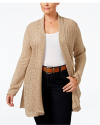 NY Collection Plus Size Marled Pointelle Fan Back Cardigan