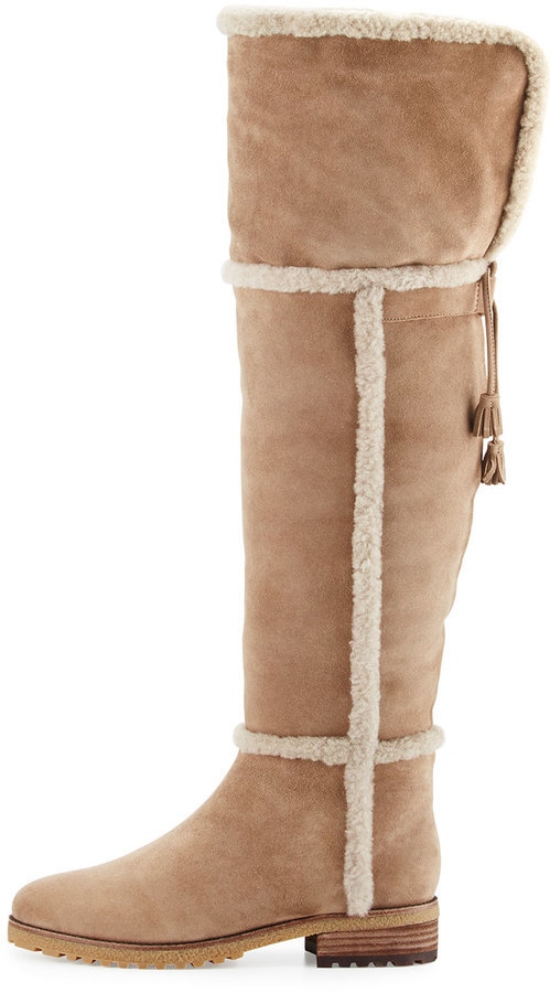 Frye Tamara Shearling Over The Knee Boot Taupe, $528 | Neiman Marcus ...