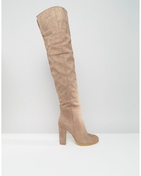 Daisy Street Taupe Heeled Over The Knee Boots