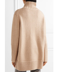 Protagonist Oversized Silk Mohair Wool And Cashmere Blend Turtleneck Sweater Beige