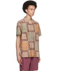 Beams Plus Brown Block Print Open Collar Short Sleeve Shirt