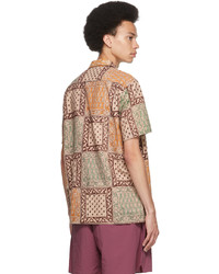 Beams Plus Brown Block Print Open Collar Short Sleeve Shirt