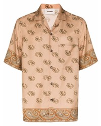 Tan Paisley Silk Short Sleeve Shirt