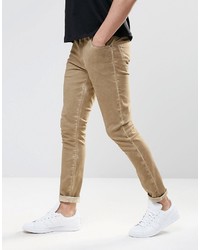 Asos Brand Super Skinny Pants With 5 Pockets In Sand Washed Effect