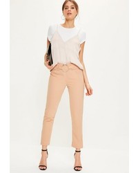 Missguided Nude Ring Detail Waist Cigarette Trousers