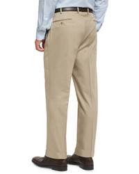 Brioni Phi Flat Front Cotton Cashmere Trousers Tan