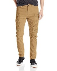 Southpole Long Twill Pant With Multiple Horizontal Rips In Carrot Fit