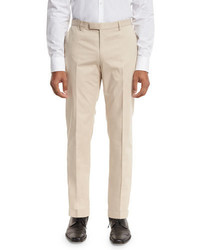 BOSS Stretch Cotton Flat Front Trousers Tan