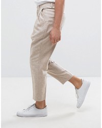 Asos Tapered Smart Pants In Oatmeal With Pleats
