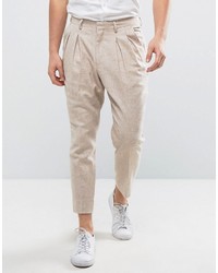 Asos Tapered Smart Pants In Oatmeal With Pleats