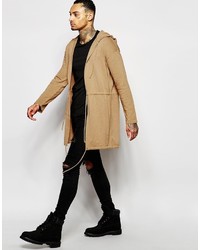 Asos Brand Longline Knitted Parka In Camel