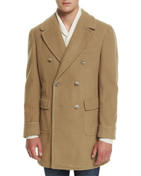 Lubiam Double Breasted Wool Blend Pea Coat Camel