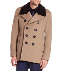 Burberry London Elson Fur Trimmed Wool Cashmere Peacoat