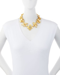 Kenneth Jay Lane Golden Flower Statet Necklace With Pearly Beads