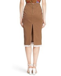 N°21 No21 Lison Frayed Hem Khaki Pencil Skirt