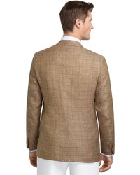 Brooks Brothers Fitzgerald Fit Tan Plaid With Rust Windowpane Sport Coat