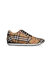 Tan Plaid Canvas Low Top Sneakers