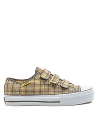 Tan Plaid Canvas Low Top Sneakers