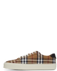 Burberry Brown Check Canvas Calfskin Sneakers