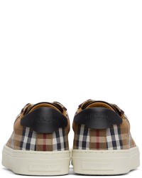 Burberry Brown Check Canvas Calfskin Sneakers