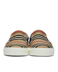 Burberry Beige And Black Icon Stripe Thompson Sneakers
