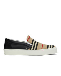 Burberry Beige And Black Icon Stripe Thompson Sneakers